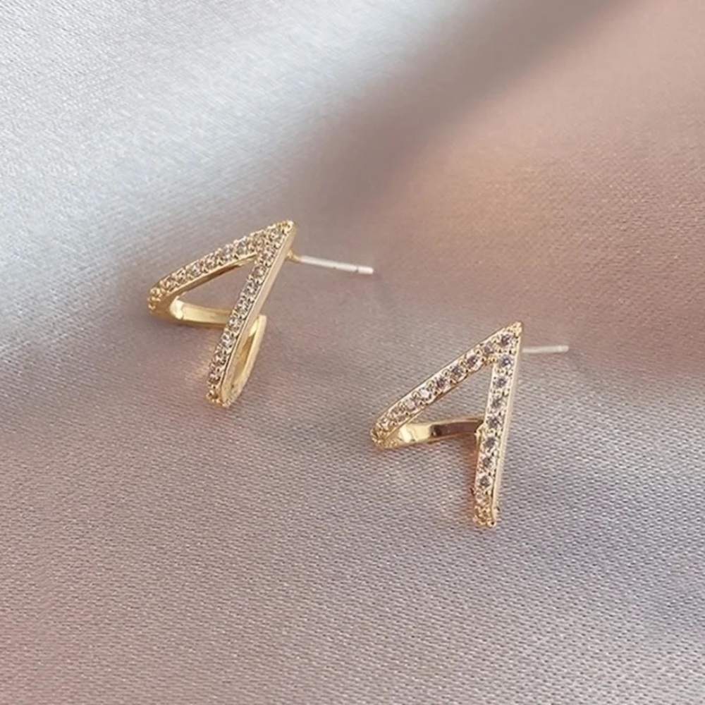 Elegant Gold Triangle Stainless Steel Earrings - Picture 2 of 4
